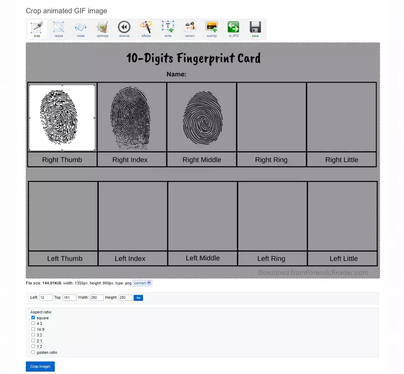 cropping image from the 10 digit fingerprint card students activity forensic