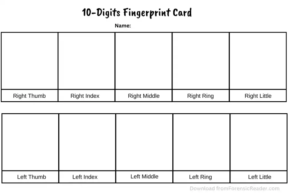 image of 10 digit fingerprint card ready to fill and free to download
