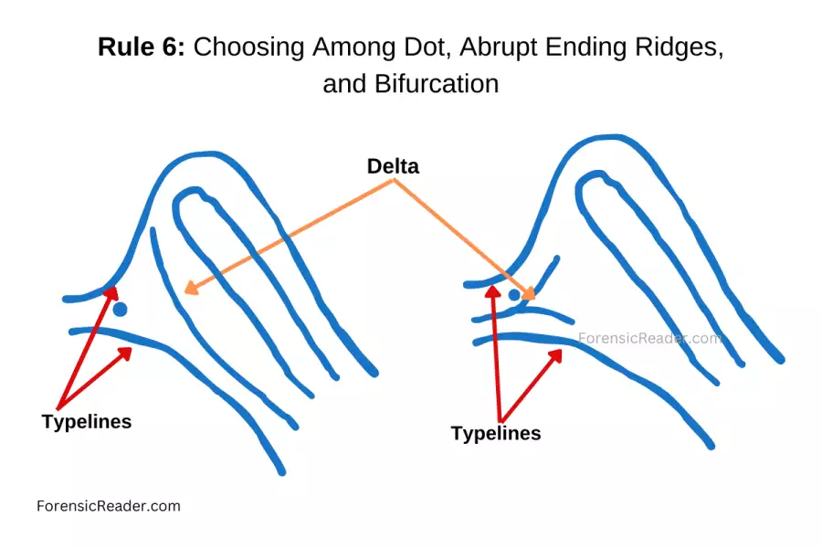Rule 6 Choosing Among Dot, Abrupt Ending Ridges, and Bifurcation